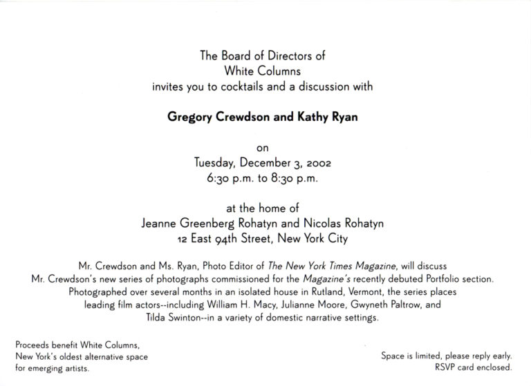 Discussion with Gregory Crewdson and Kathy Ryan | White Columns
