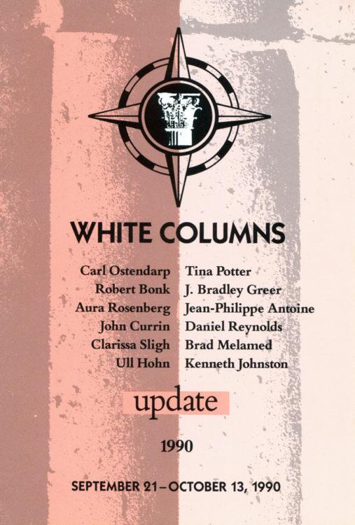 Invitation for "Update 1990," "White Room: Stephen Aljian," "White Room: Harvey Tulcensky," "White Room: Gale Kaseguma"