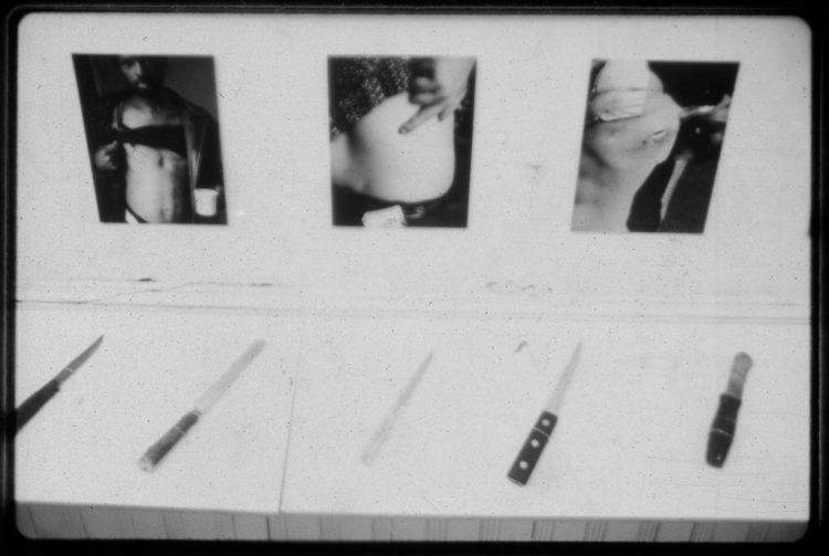 Installation view for "Mom-moon, Mom-me, Stones, Knives," 1973
